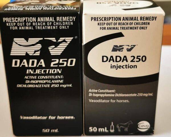 DADA 250 Injection could be a long-acting antibiotic such as Oxytetracycline, Enrofloxacin, or another common antibiotic at a concentration of 250 mg/mL...